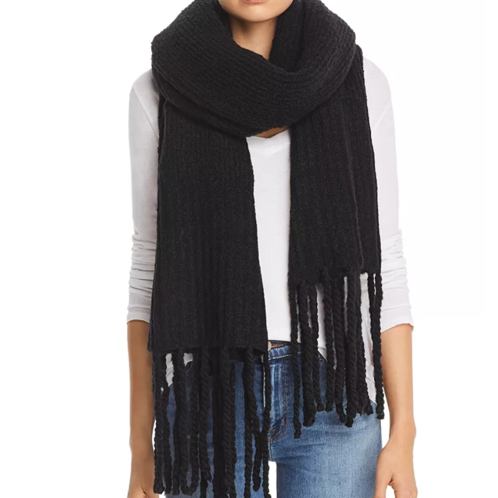 Free People Jaden Rib Knit Black Blanket Scarf